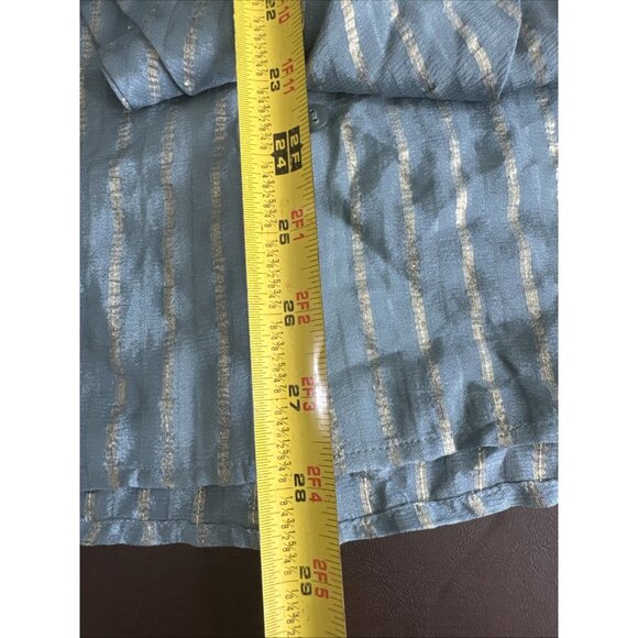 Chicos Black Label Metallic Striped Teal Button-Down Blouse With Tie Neck Size 2 - Picture 8 of 12